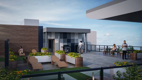 Metro 78, roof terrace with seating and planters