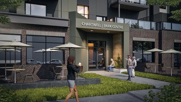 Park Centre Phase 2, residential frontage with outdoor seating